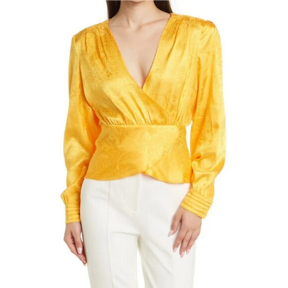 💕RONNY KOBO💕 Lorie Satin Long Sleeve Blouse ~ Yellow Small S NWT - Picture 1 of 13